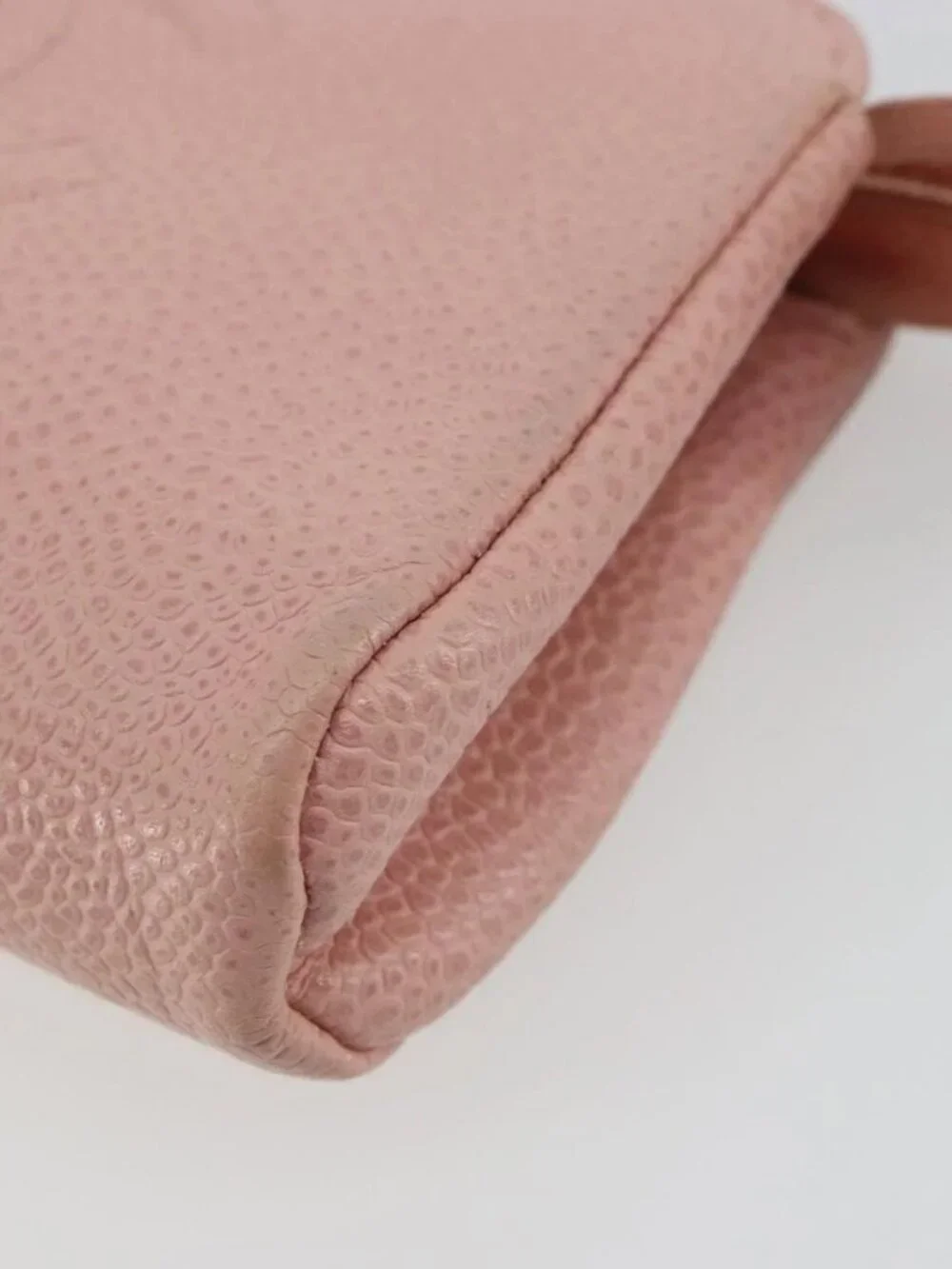 CHANEL Pouch Grained Calf Skin Pink Gold CC Auth 101855